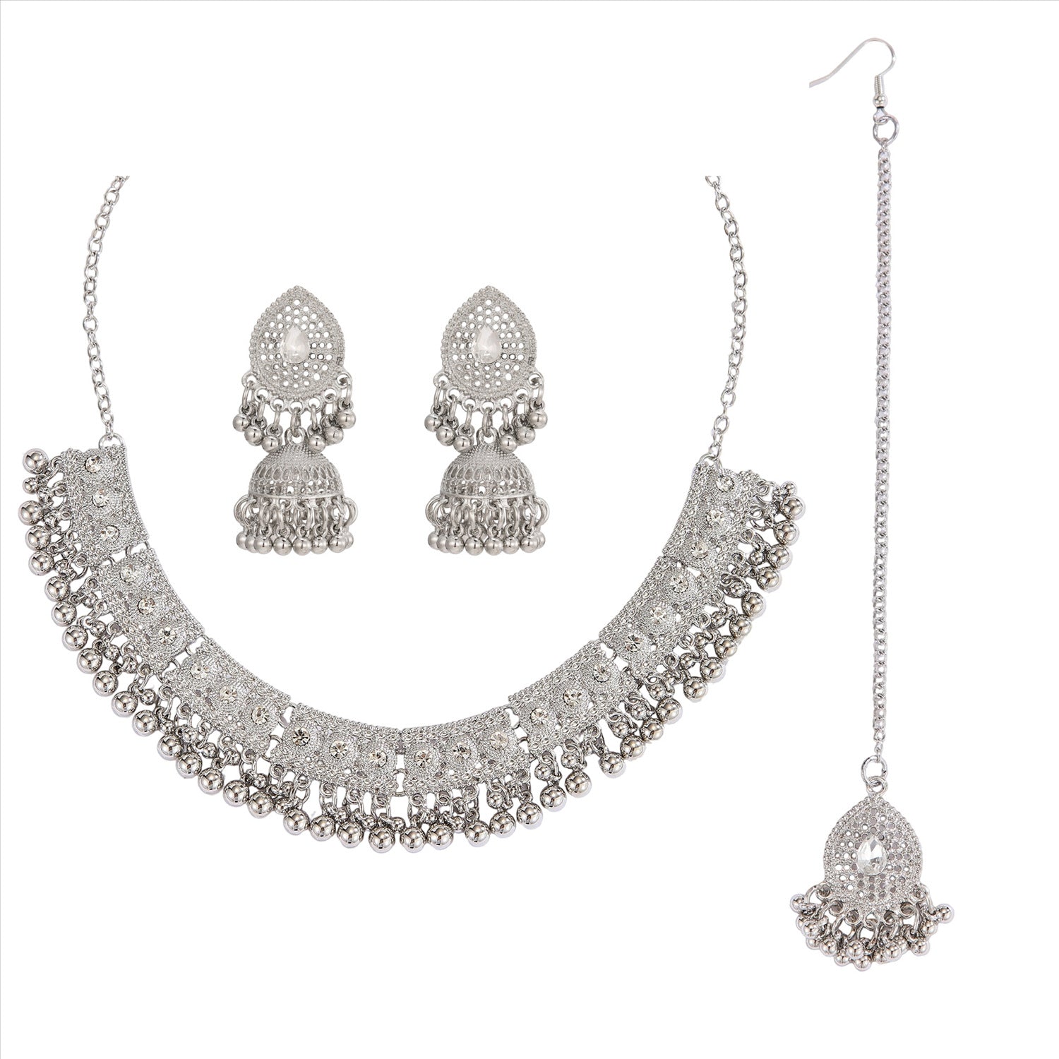 Bohemian Vintage Statement Necklace Earring Set, Ethnic Style Rhinestone Inlaid Jewelry Set For Women Party Festival Cosplay Outfit
