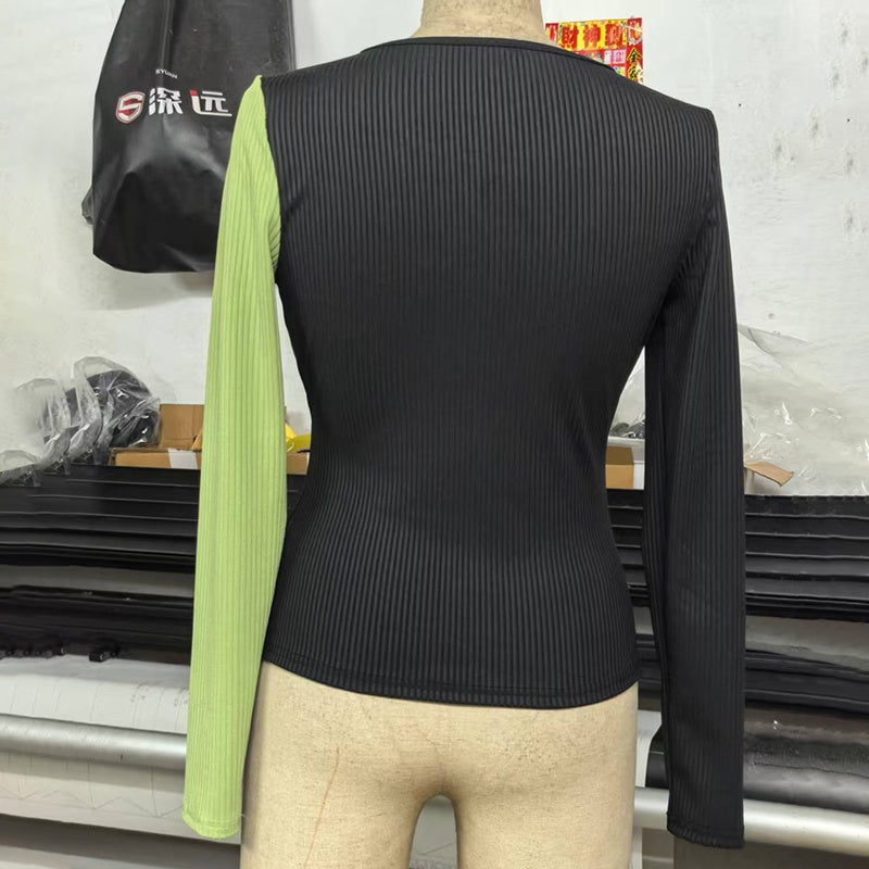 Women's V-Neck Cross Front Color Block Knit Sweater