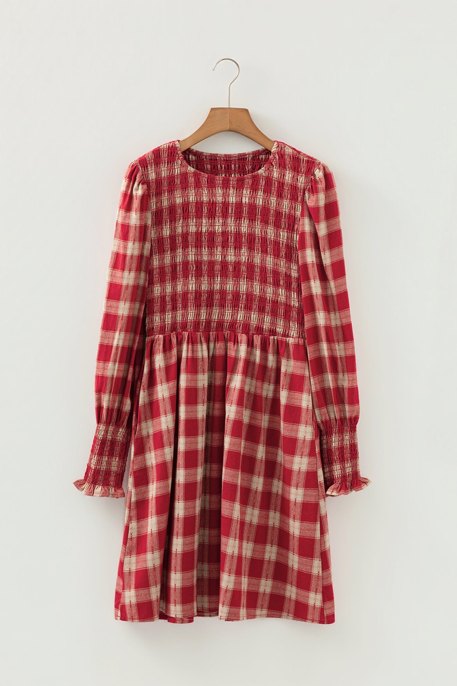 Plaid Smock Puff Sleeve Mini Dress