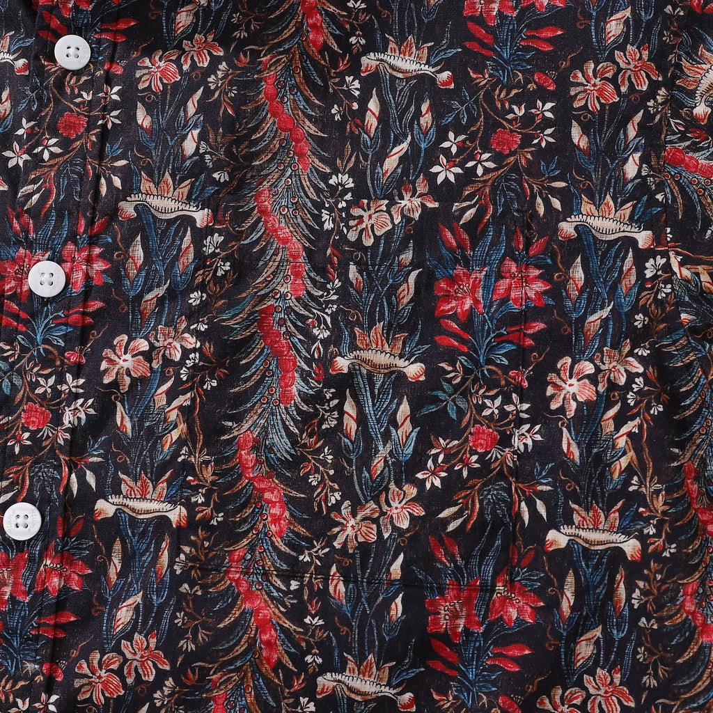 Men's Floral Hawaiian Button-Down Shirt in Cotton Iris Print