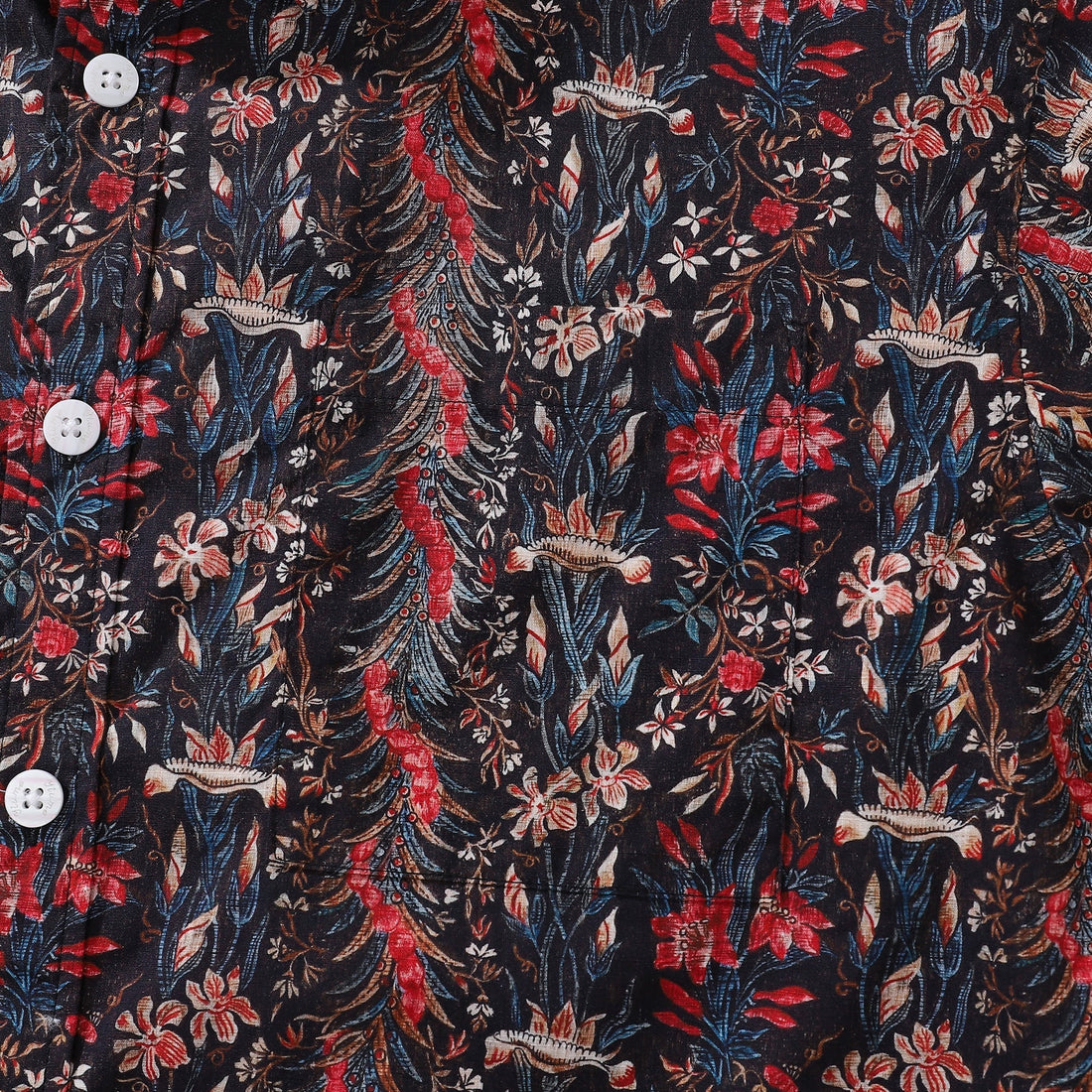 Men's Floral Hawaiian Button-Down Shirt in Cotton Iris Print