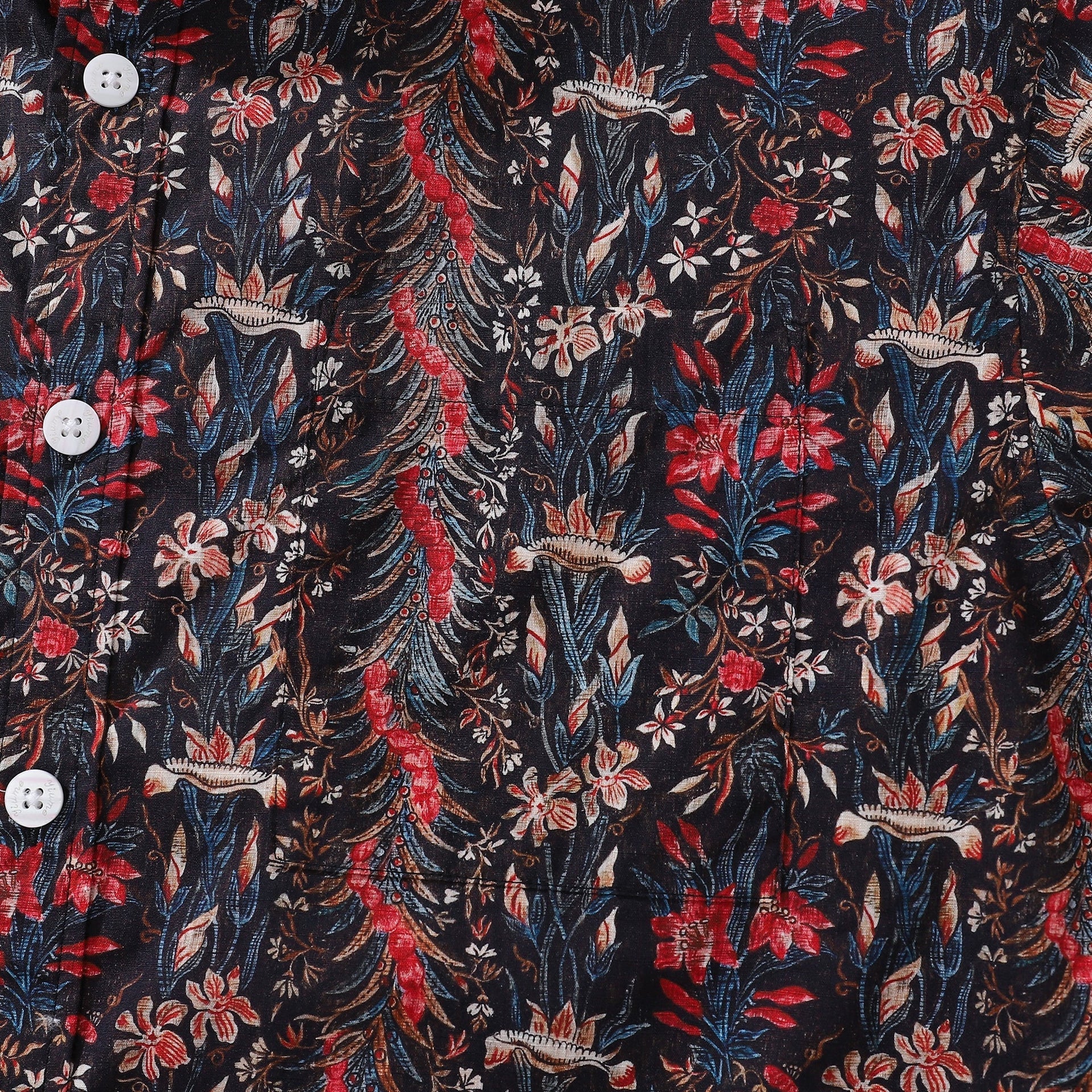 Men's Floral Hawaiian Button-Down Shirt in Cotton Iris Print