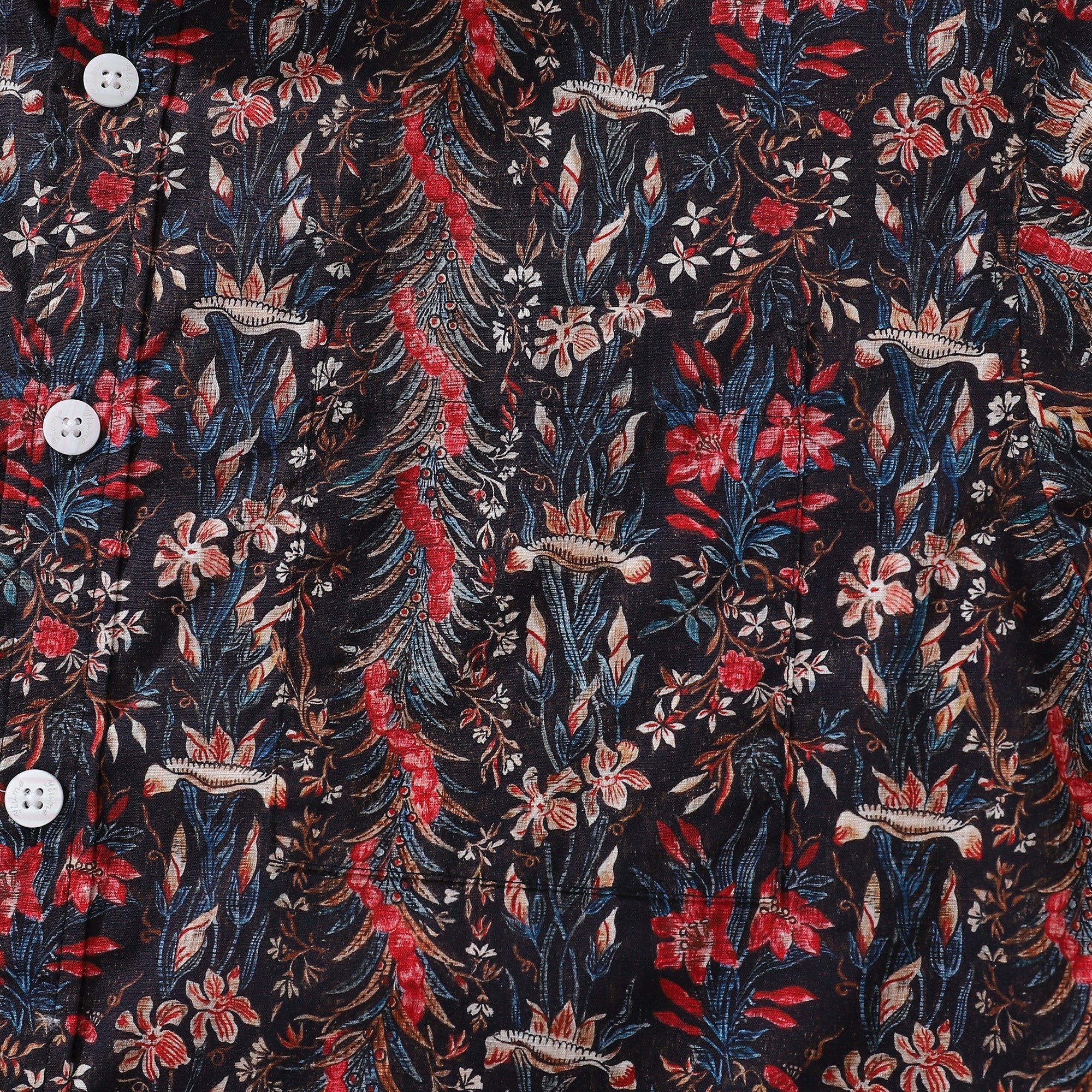 Men's Floral Hawaiian Button-Down Shirt in Cotton Iris Print