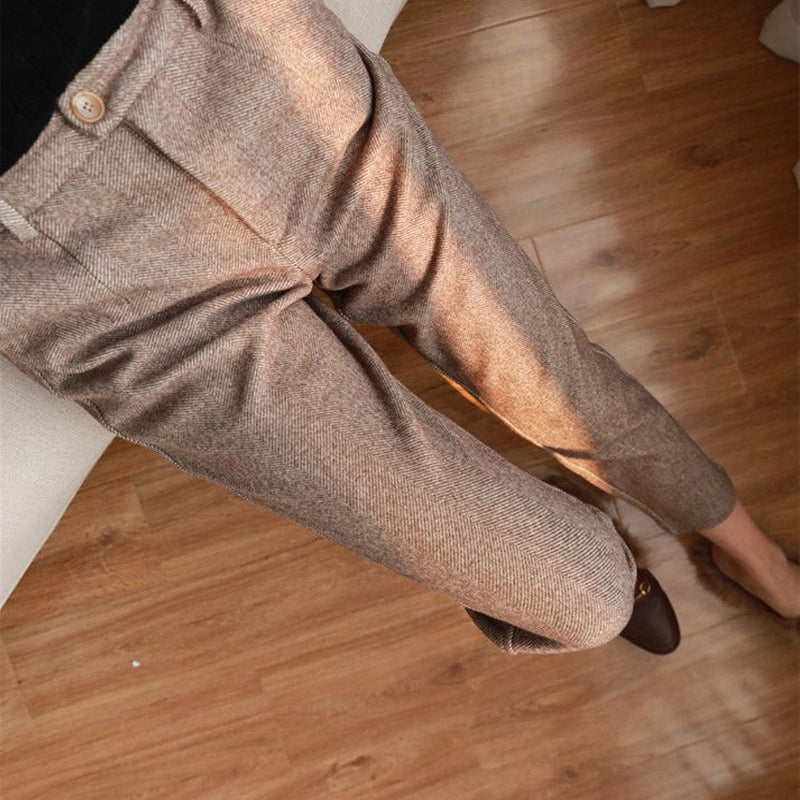 Women's Herringbone Wool-Like Tapered Trousers Ankle Length Pants - Image 4