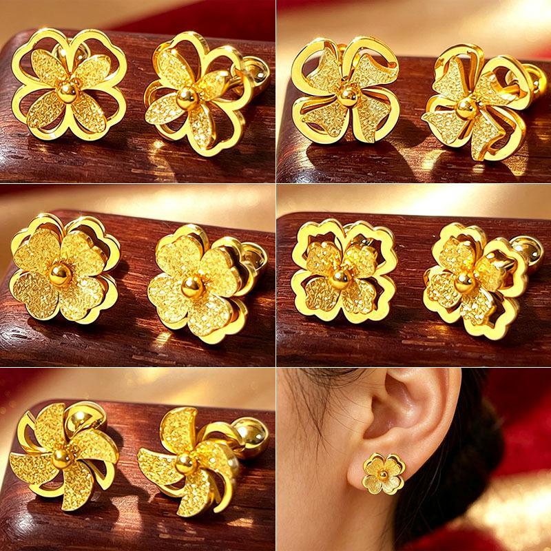 Designed Three-dimensional Matte Clover Drop Earrings With Tassels For Women