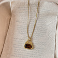 Tigers Eye Stone And Coffee-Colored Leather Double-Layer Necklace