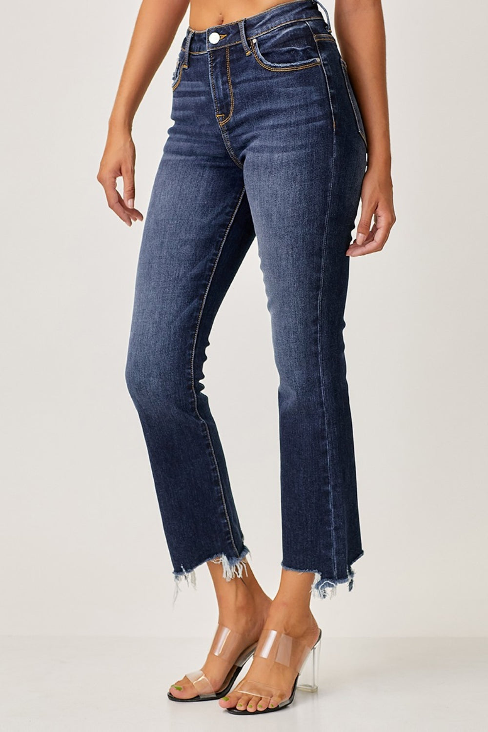 Risen Frayed Hem Cropped Straight Jeans | Cotton Blend