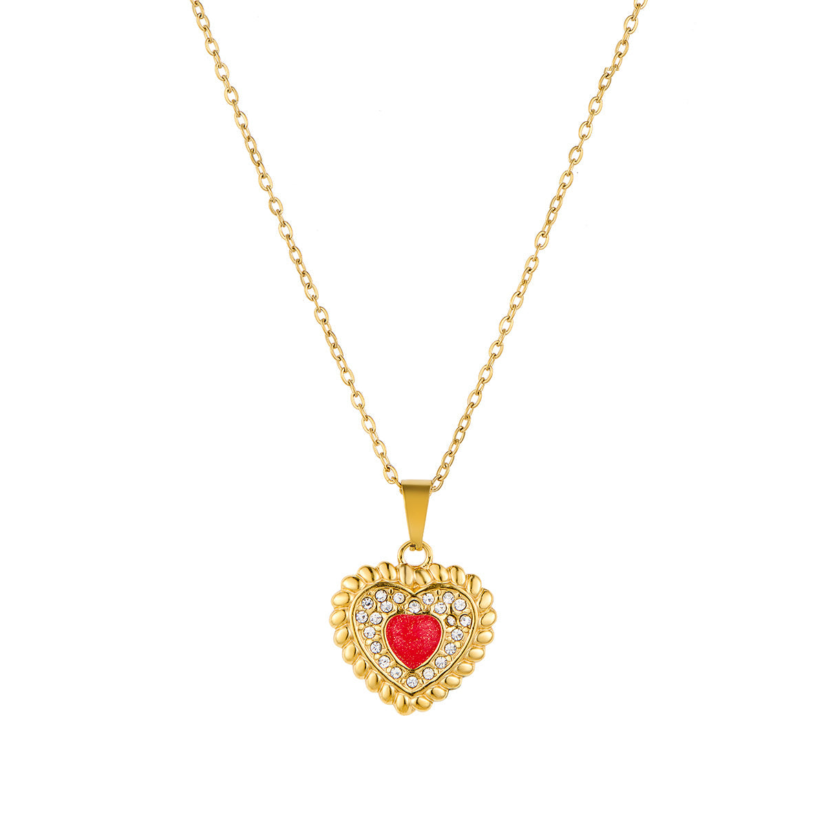 Heart-Shaped Rhinestone Pendant Necklace in Stainless Steel