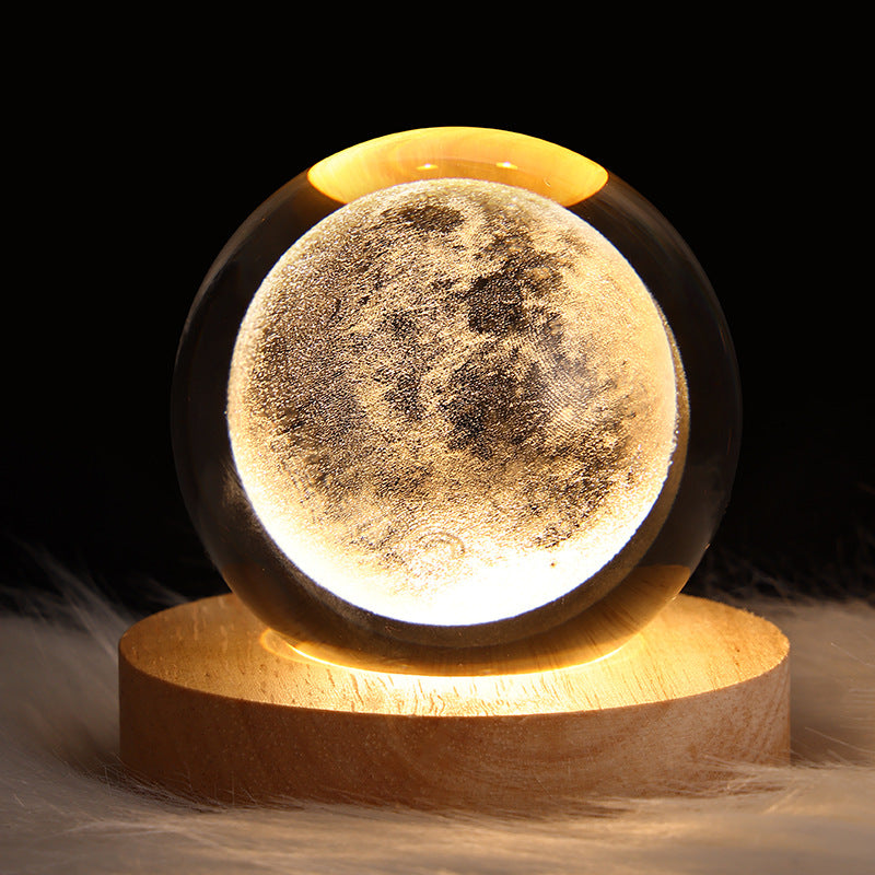 3D Crystal Ball Night Lamp with LED Nebula and Solar System Glow