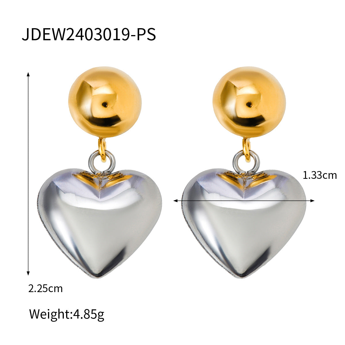 Stainless Steel Half-Hemisphere Heart Earrings For Women