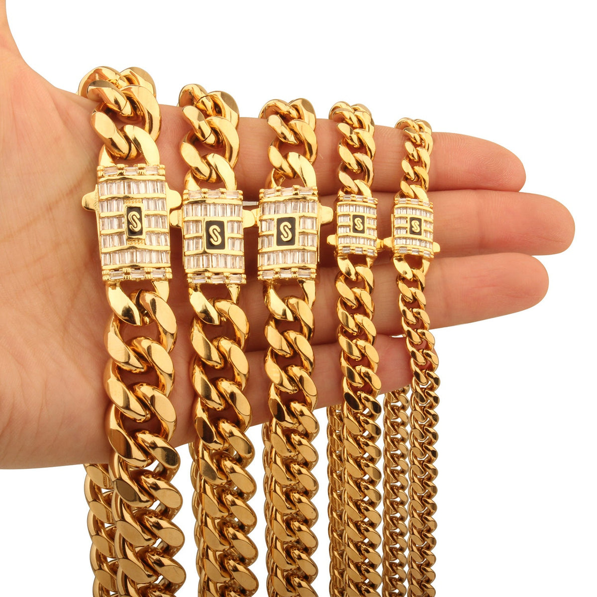 Mens Stainless Steel Necklace With An Encrypted Zircon Diamond Clasp