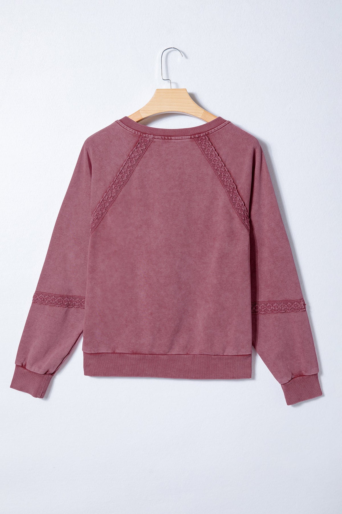 Lace Patchwork Mineral Wash Notched Neck Sweatshirt