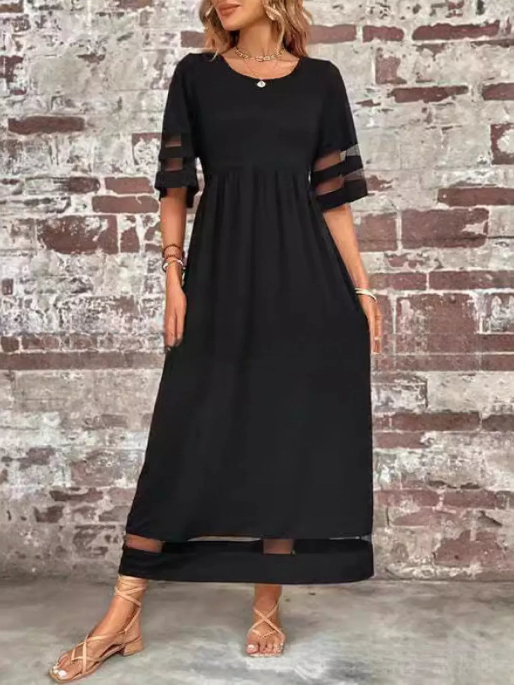 Full Size Round Neck Half Sleeve Dress Plus Size