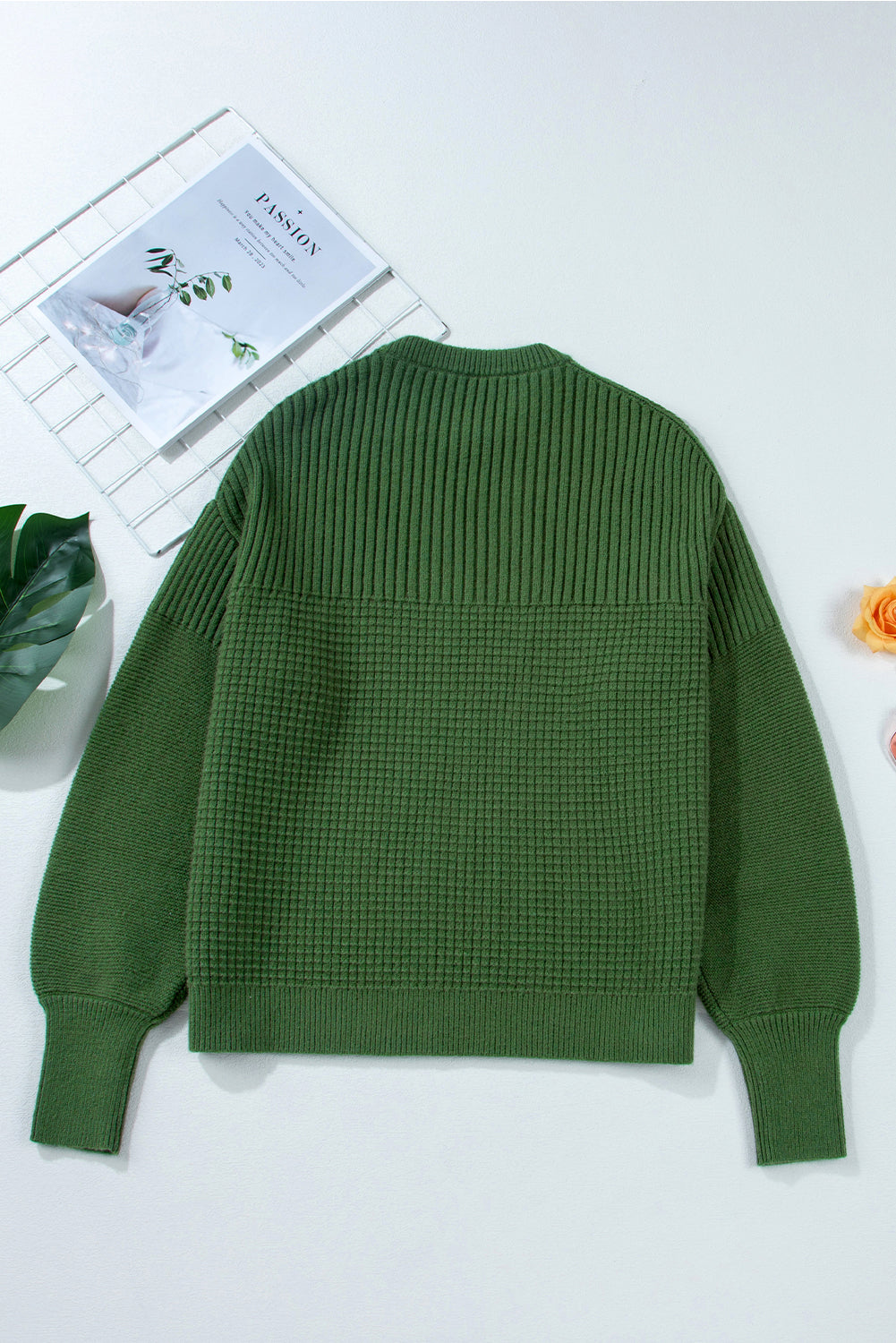 Solid Textured Knit Crewneck Sweater