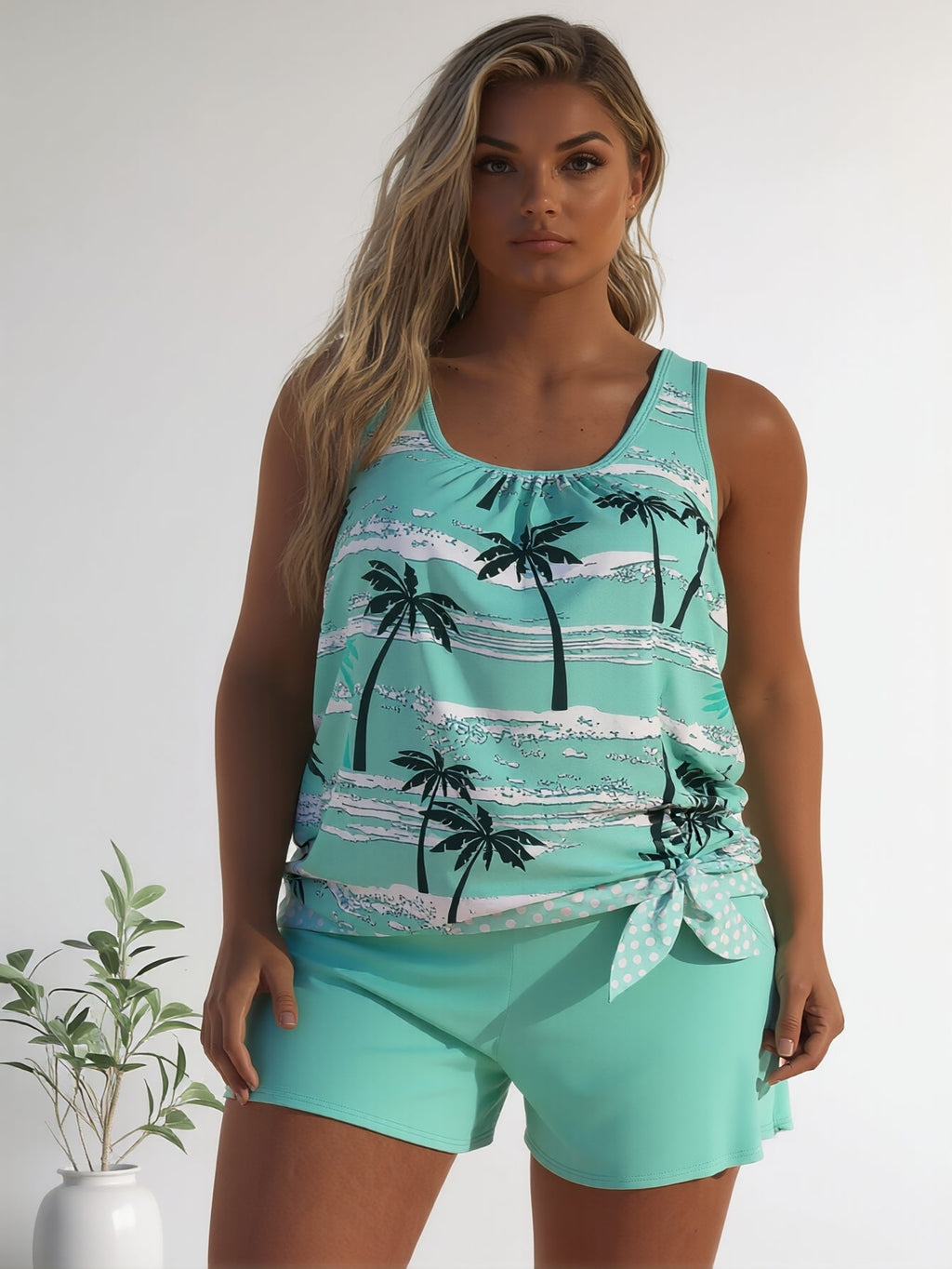 Women's Square Neck One-Piece Swimsuit Tropical Resort Wear