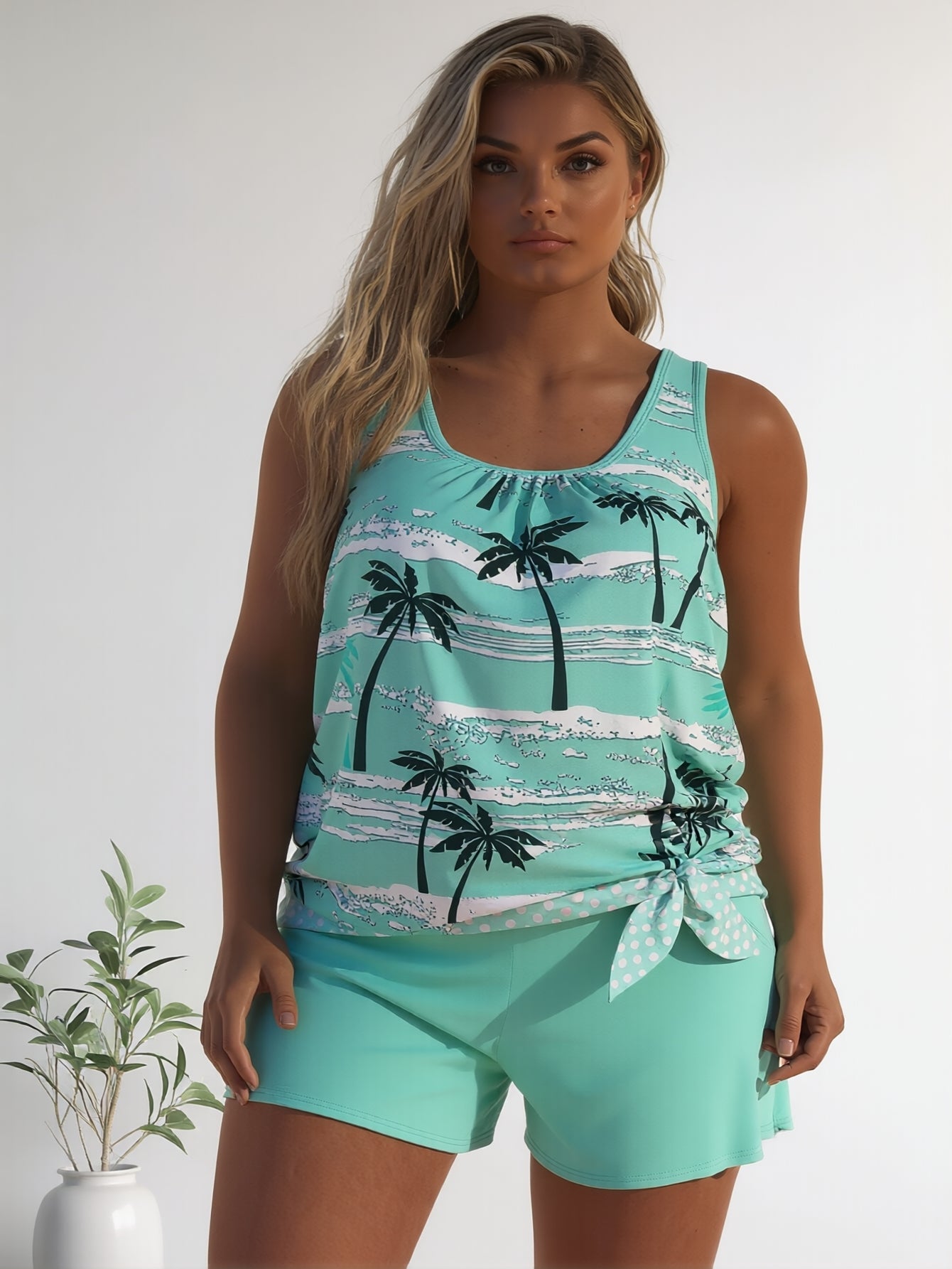 Women's Square Neck One-Piece Swimsuit Tropical Resort Wear