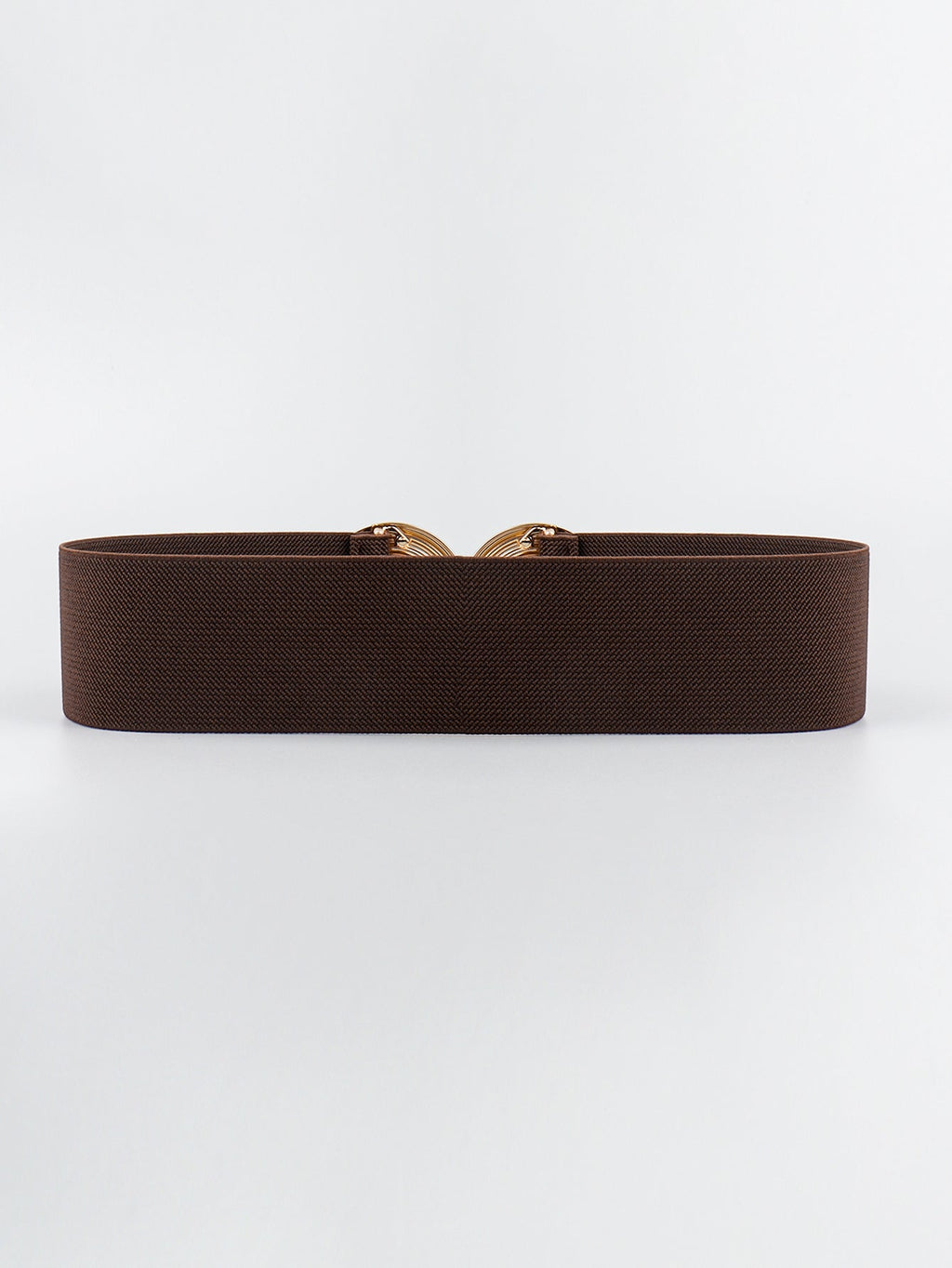 Geometric Buckle Elastic Wide Belt | Brown & Gold