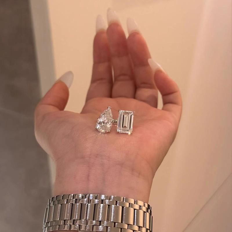 Affordable Luxury Teardrop Sugar Cube Open-ring Diamond Ring