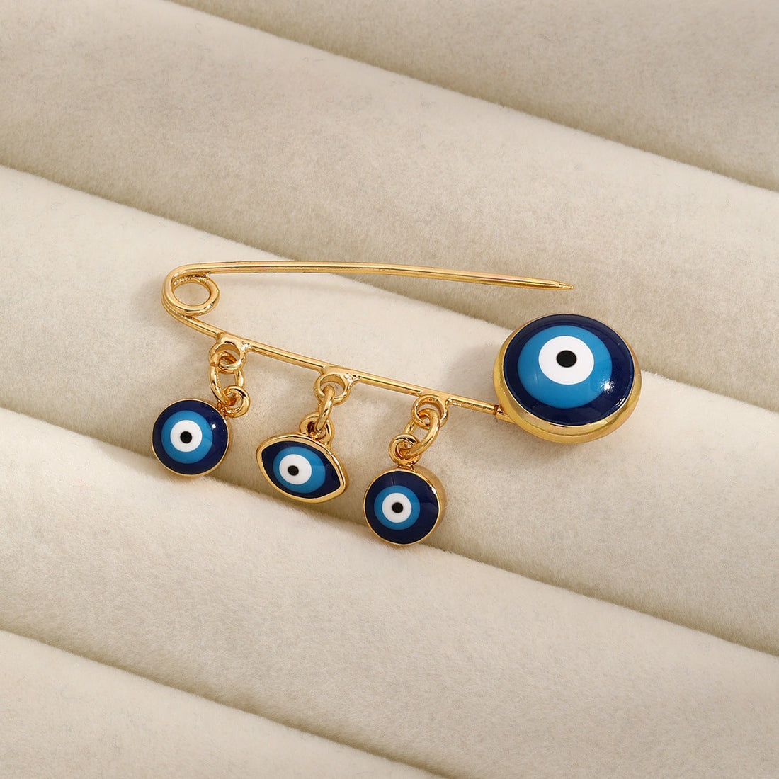 Evil Eye Hamsa Hand Brooch Pin Gold-Tone Protective Accessory