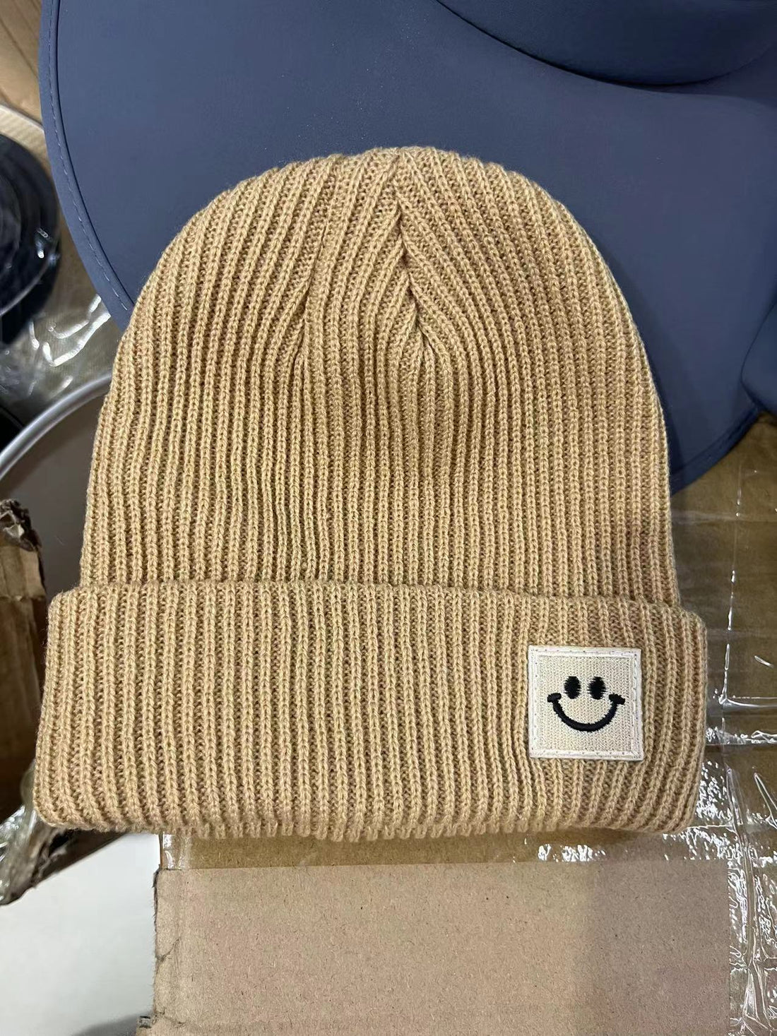 Women’s Knitted Smiley Face Beanie - Warm Winter Cuffed Hat - Image 8
