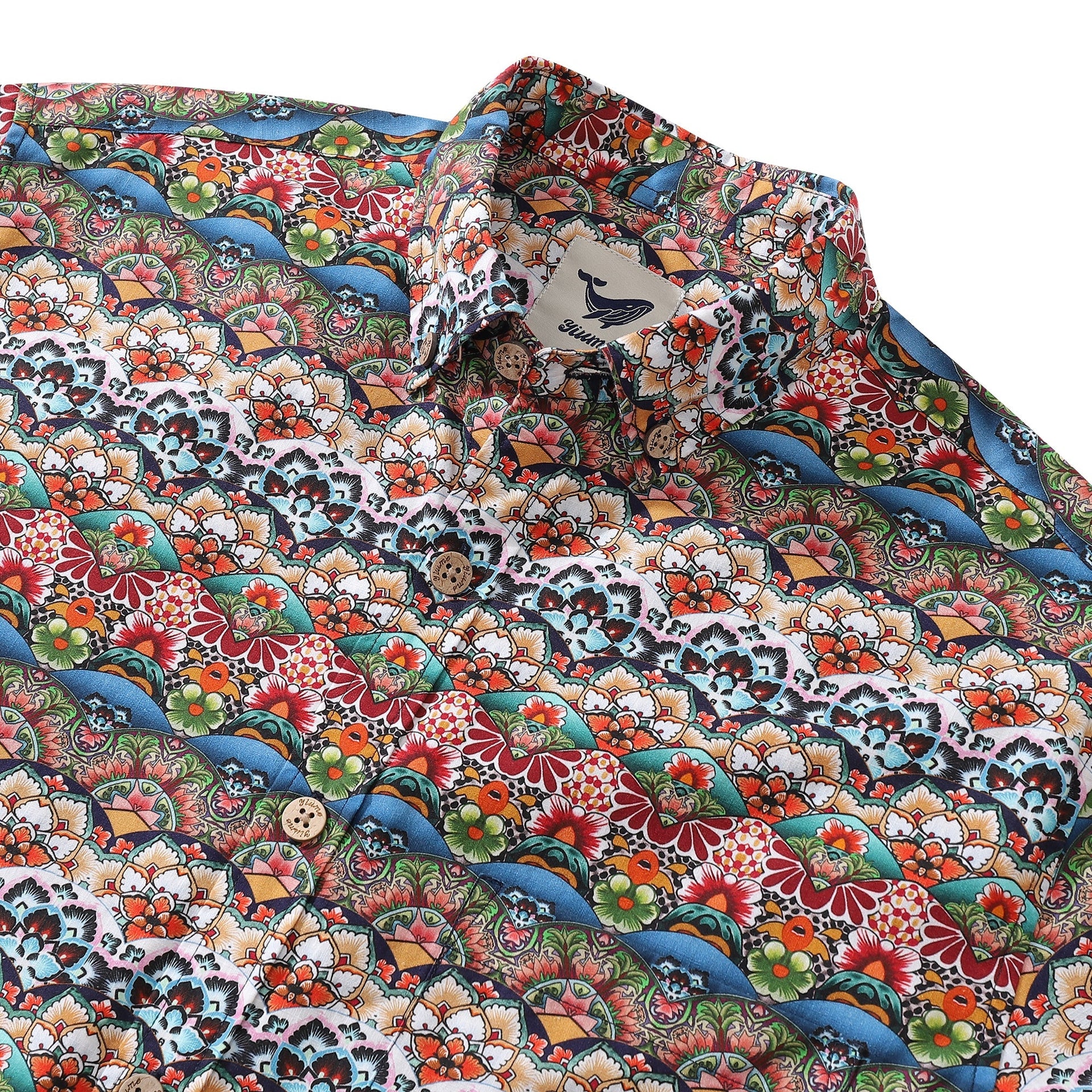 Men's Long Sleeve Hawaiian Shirt, Cotton Tropical Geometric Print