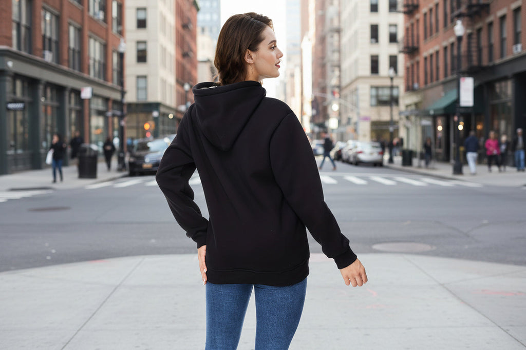 Women's Winter Velvet Lined Hoodie Solid Color Warm Sweatshirt - Image 5