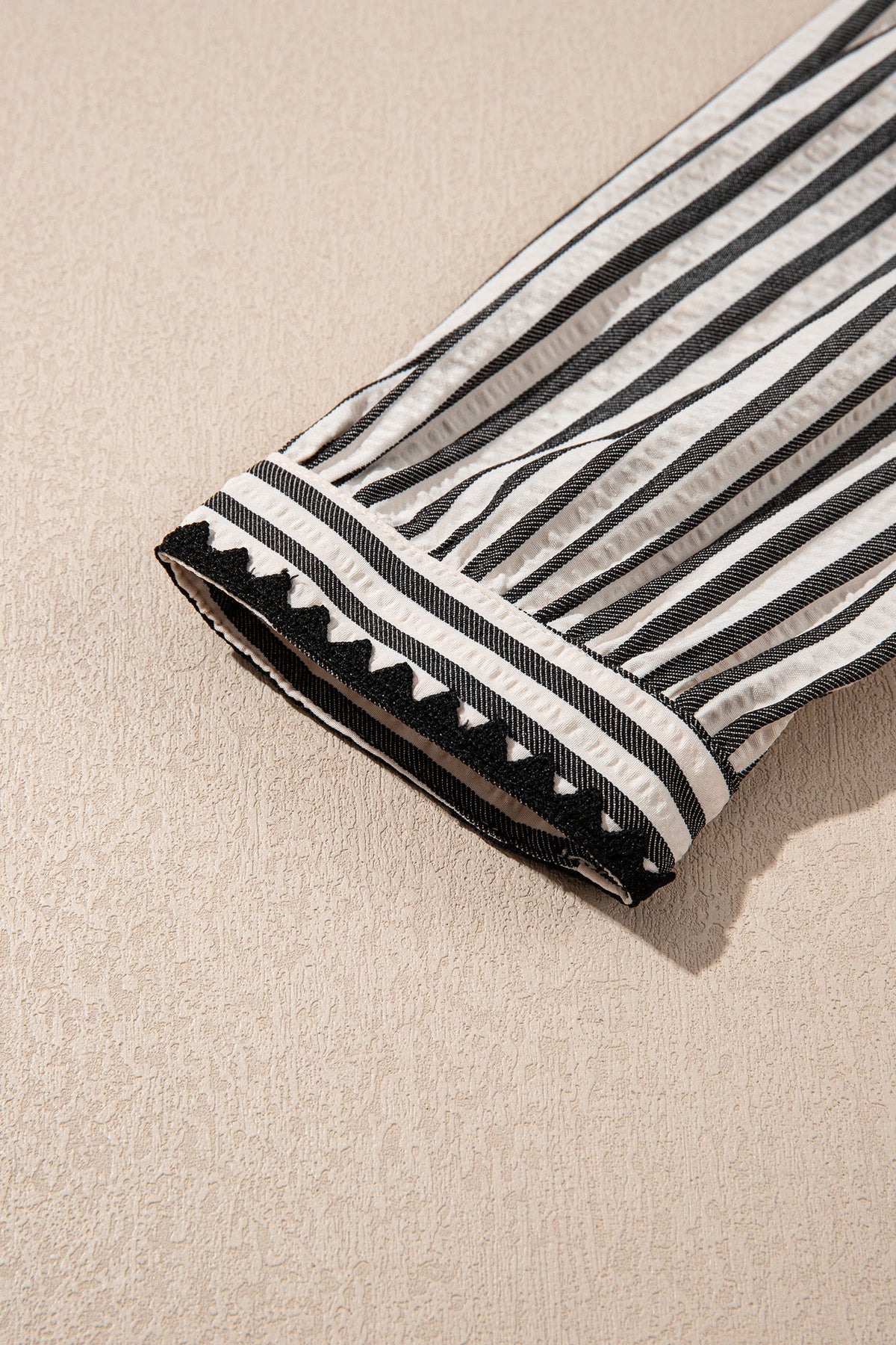 Stripe Scallop Trim Shirt Collar Maxi Dress