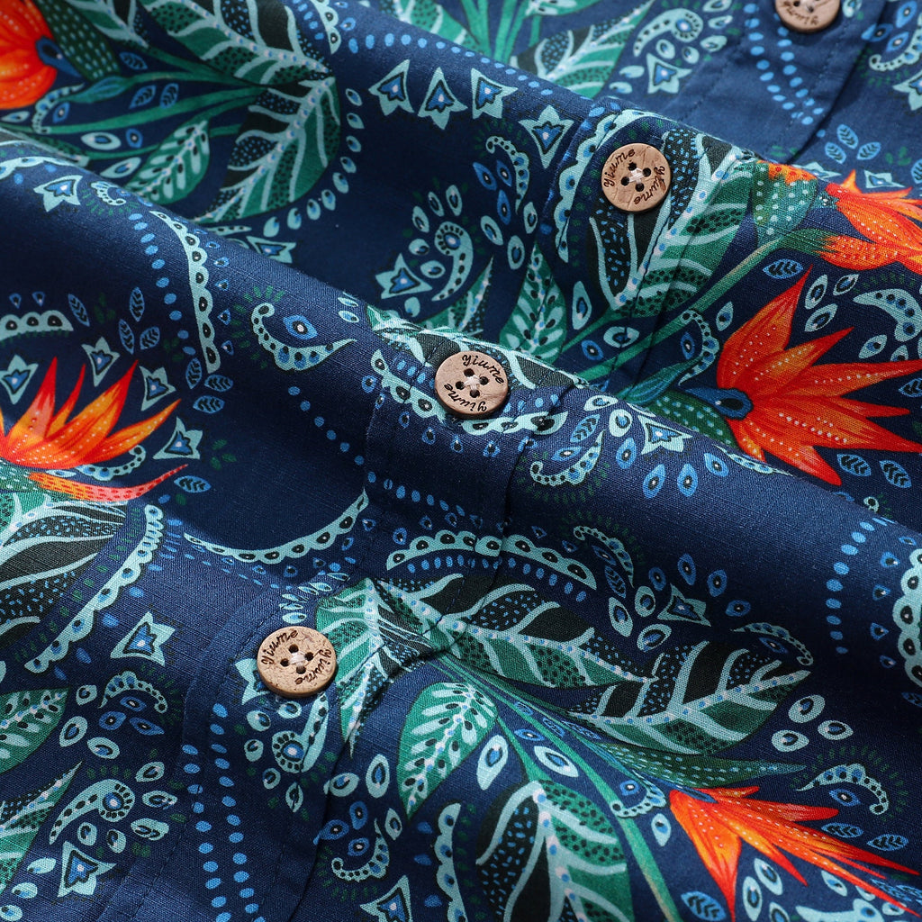 Birds of Paradise Short Sleeve Cotton Aloha Shirt By Fizah Malik