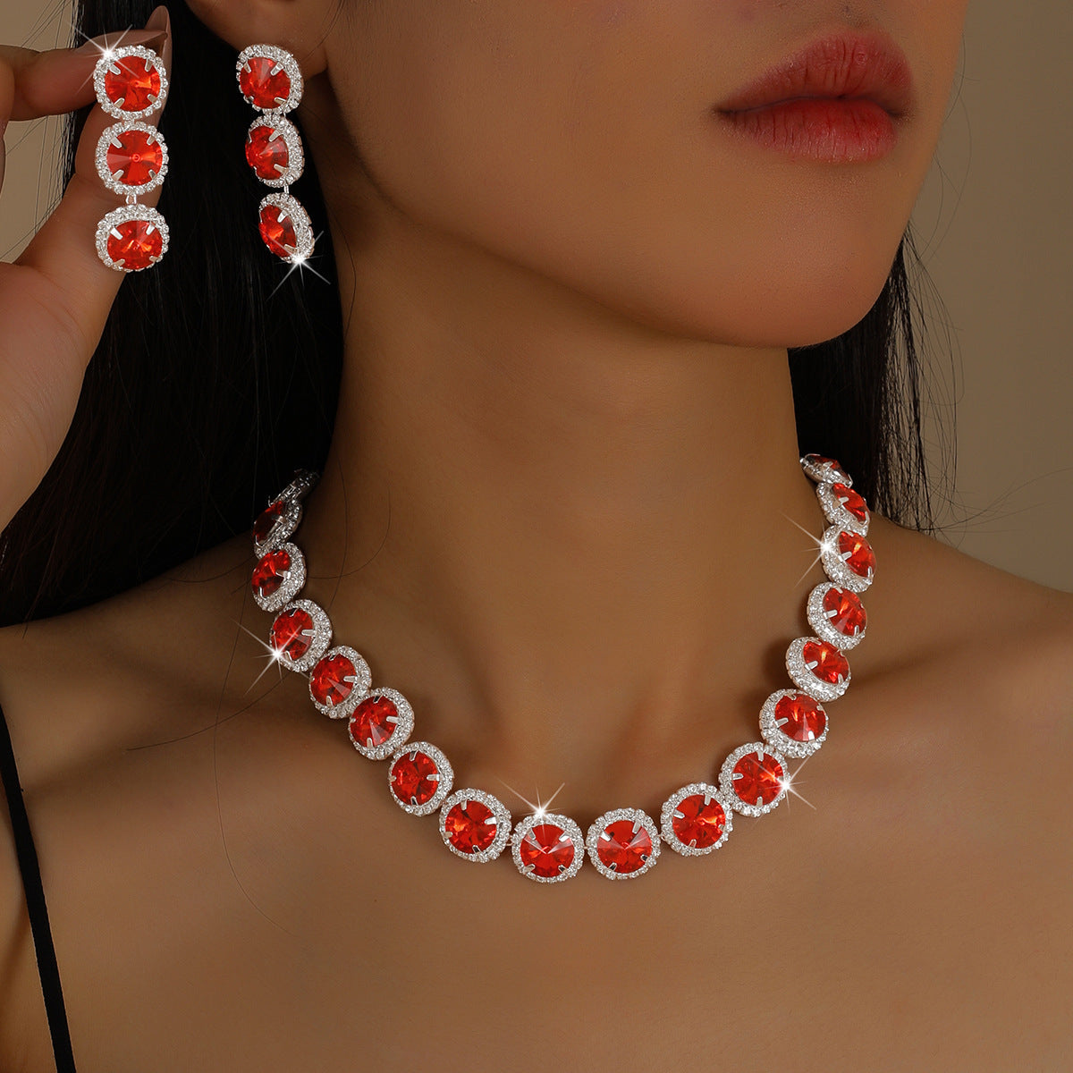 Cross-Border Hot-Selling Full Round Diamond Necklace Set Bridal Jewelry European And American Style Banquet Fashion Jewelry Set High-End