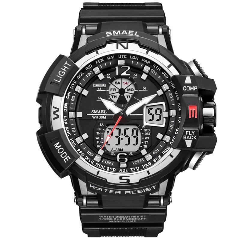 Red Sport Dual Display LED Quartz Military Waterproof Watch