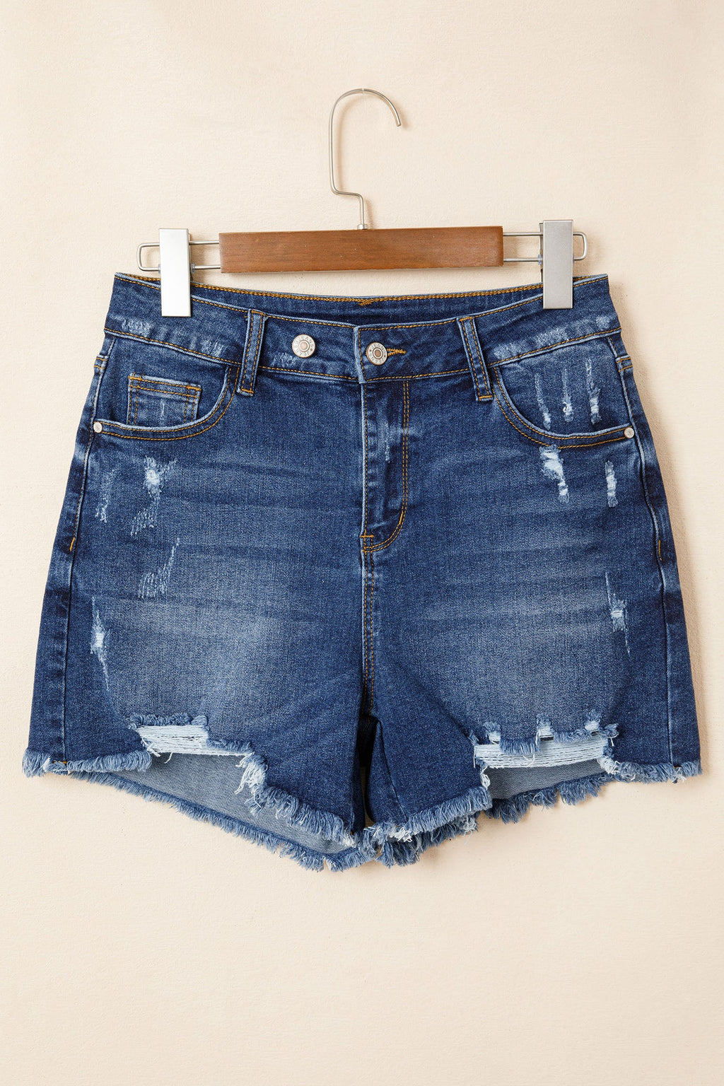 Holland High-Waist Distressed Denim Shorts with Whiskery Detail