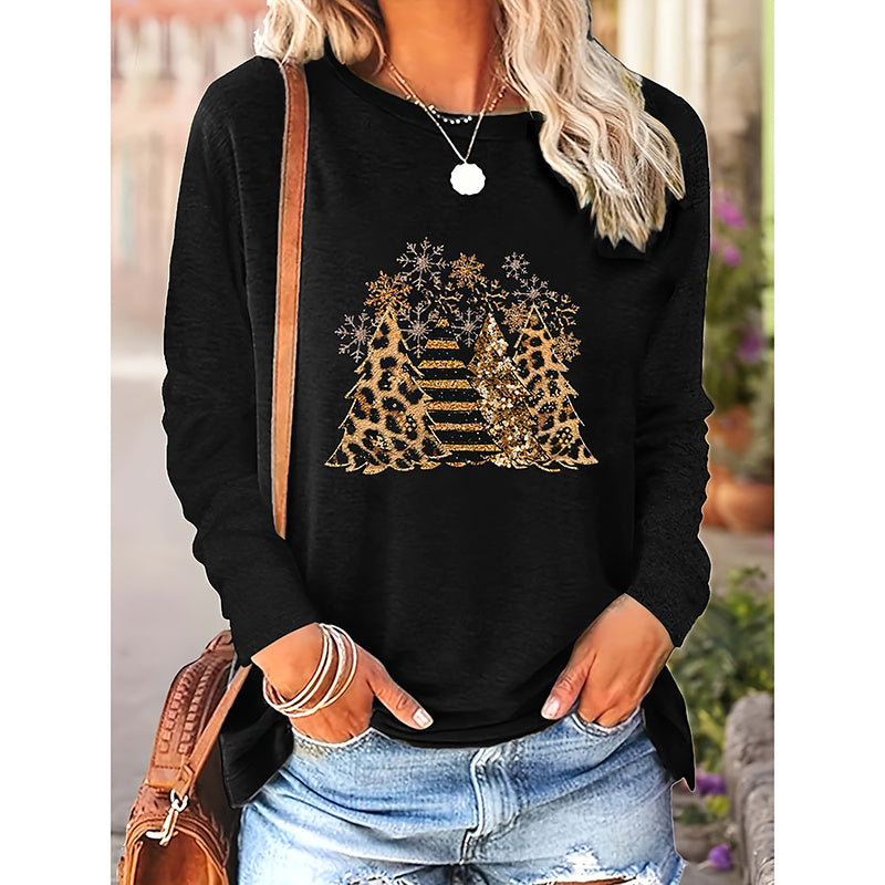 Women’s White Long Sleeve Christmas Tree Graphic T-Shirt
