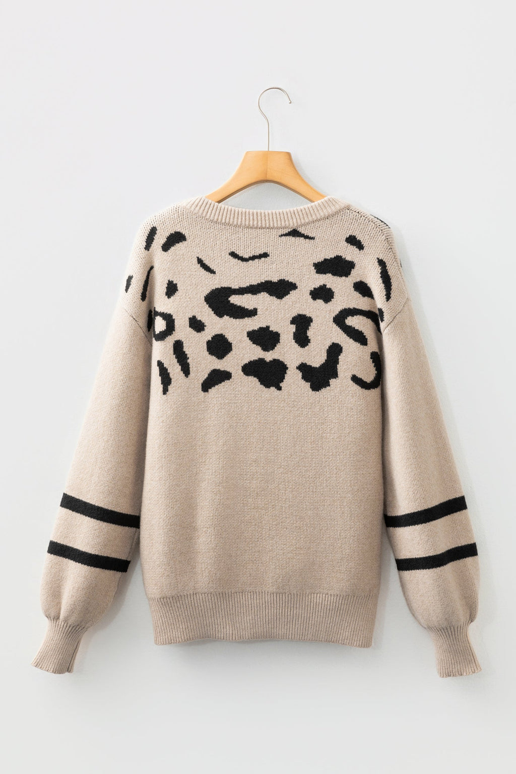 Women's Leopard Stripe Drop Shoulder Knit Sweater