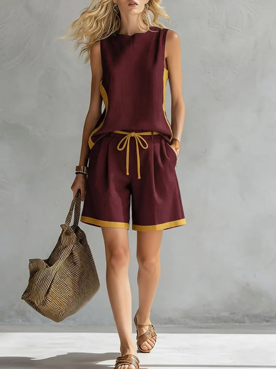 Women's Color-Block Tank Vest and Relaxed Shorts Two-Piece Set - Image 10