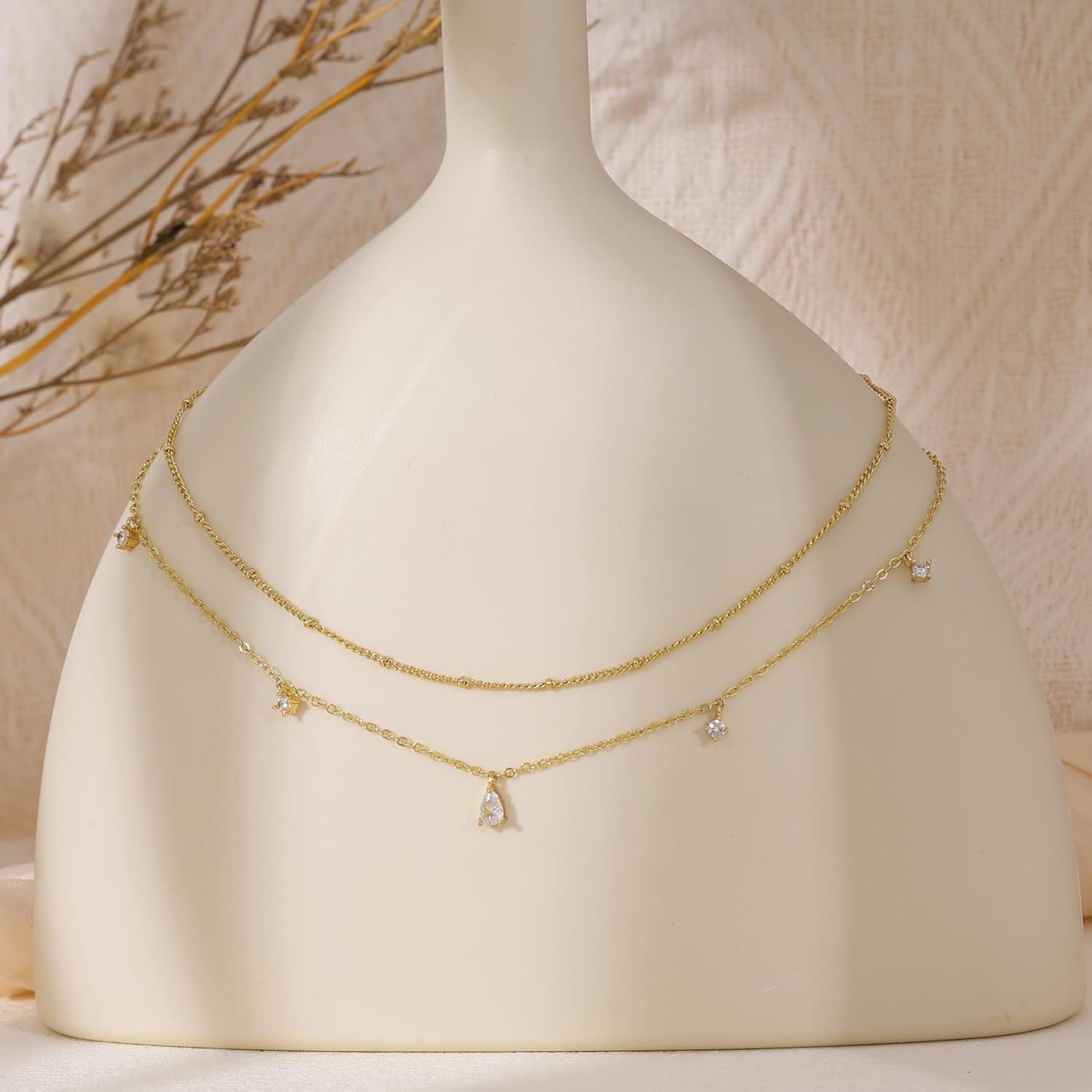 Water Drop Zircon Tassel Necklace Copper Clavicle Chain High-End Ins Gemstone Neck Jewelry For Women Summer Cross-Border Exclusive Supply