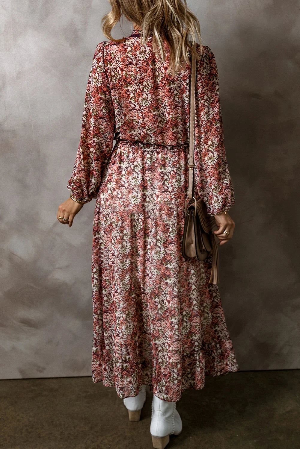Women's Floral Split Front Tiered Frill Midi Dress