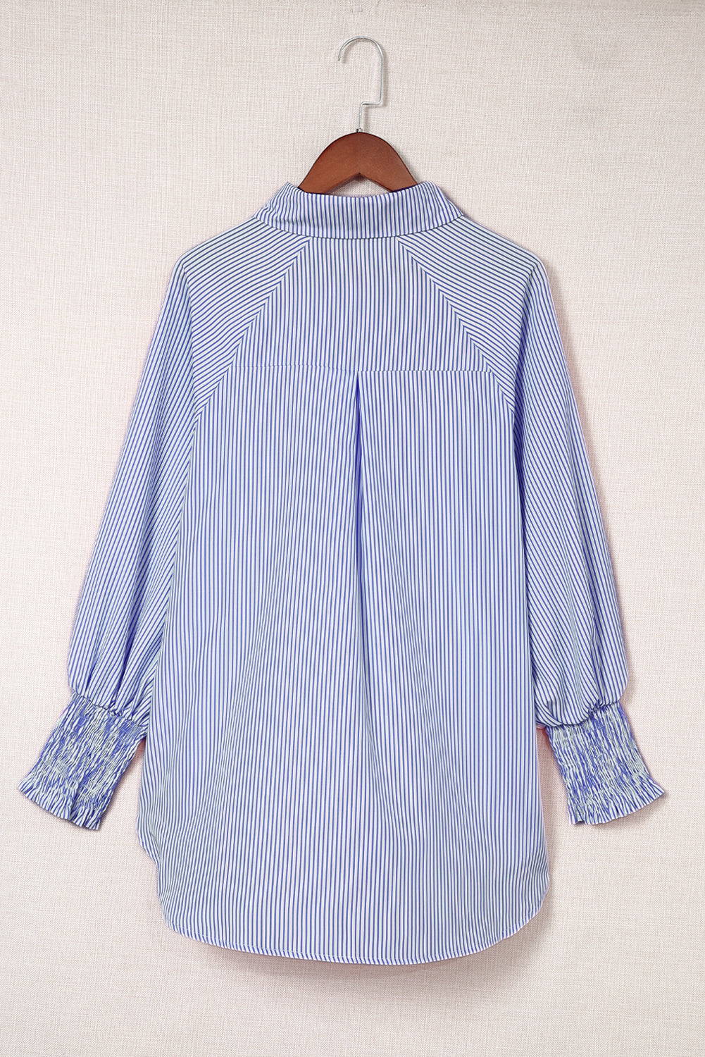 Blue Striped Casual Shirt with Shirred Cuffs | Polyester