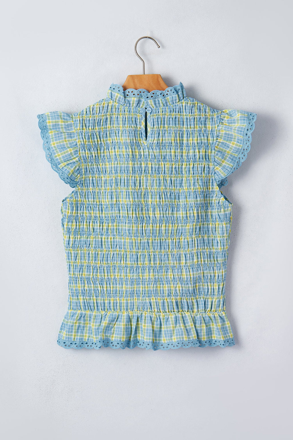 Nia Lace Trim Tank Top with Smocked Neckline and Plaid Print