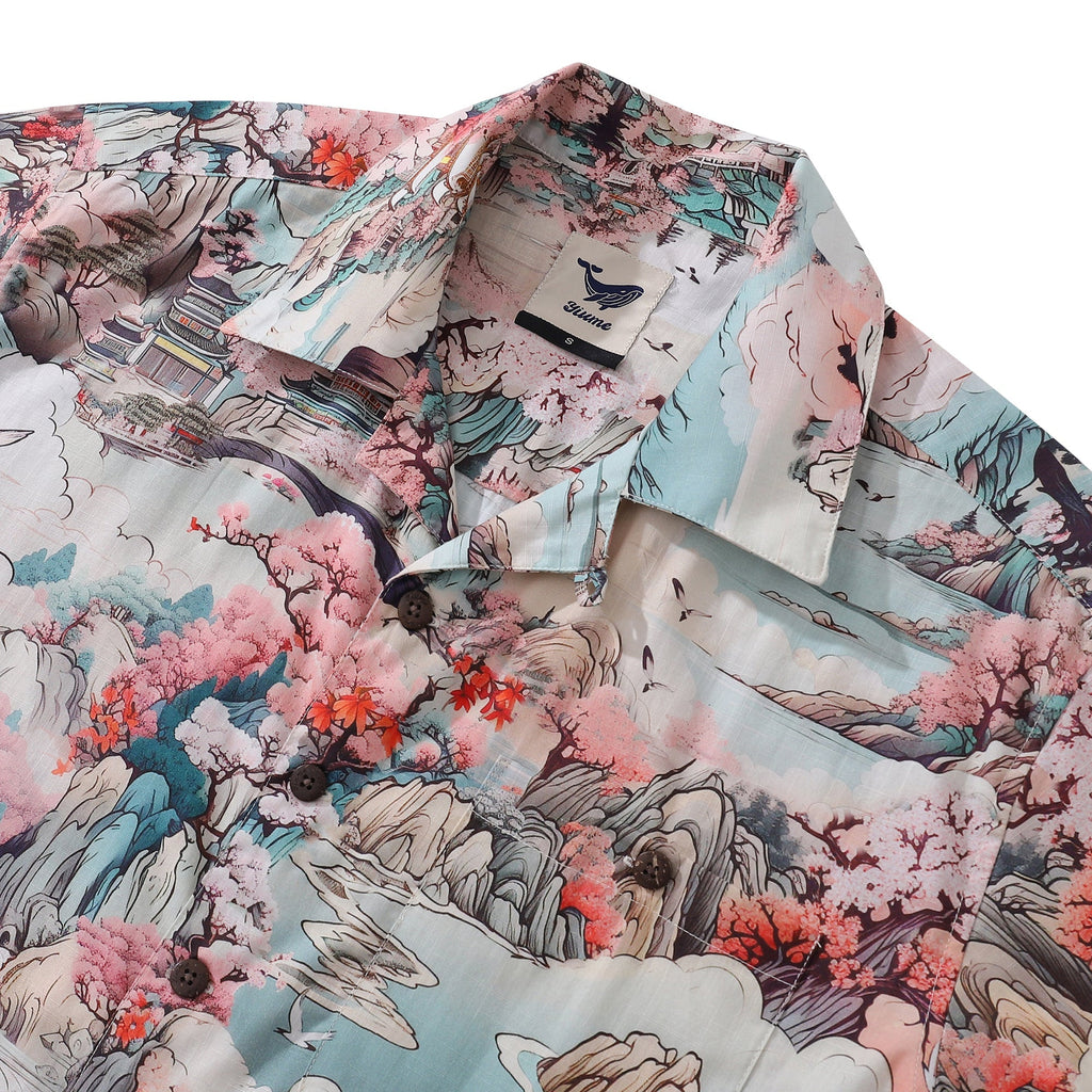 Wonderland Print Short Sleeve Hawaiian Camp Collar Shirt