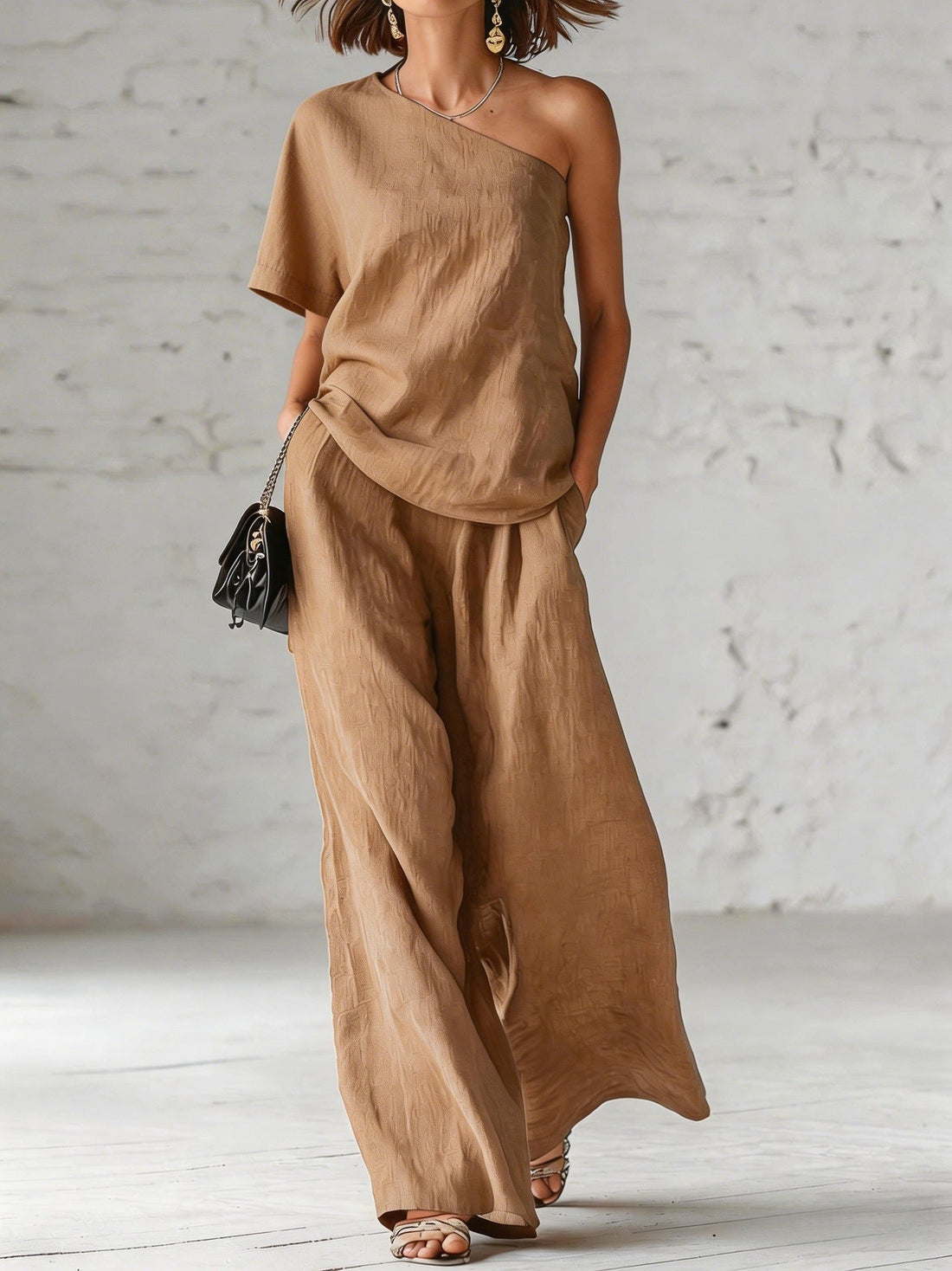 Women's One-Shoulder Top and Wide-Leg Pants Two-Piece Set - Image 7