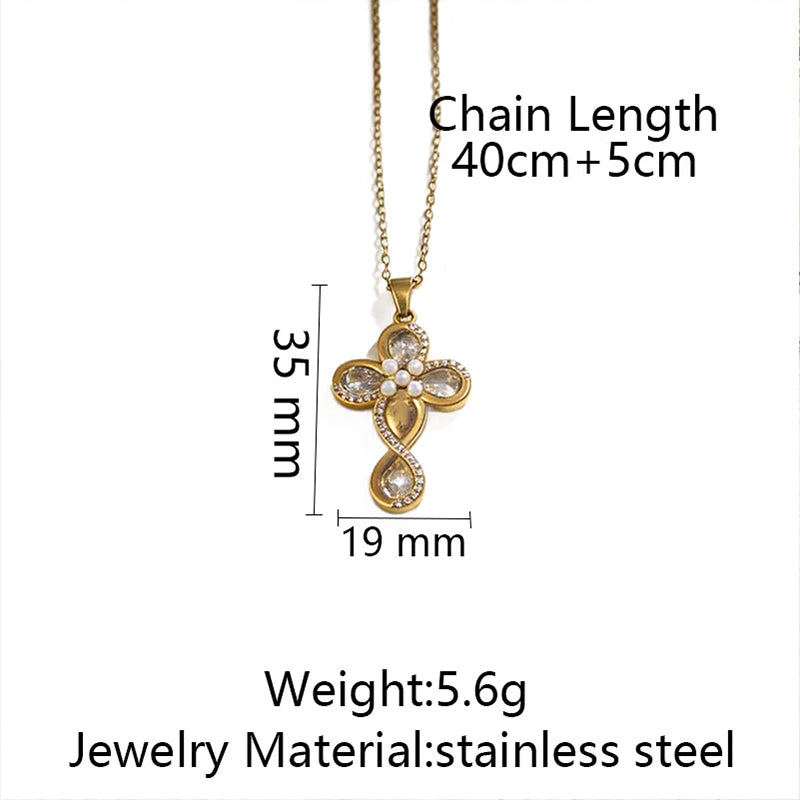Stainless Steel Rhinestone Cross Pendant Necklace for Women