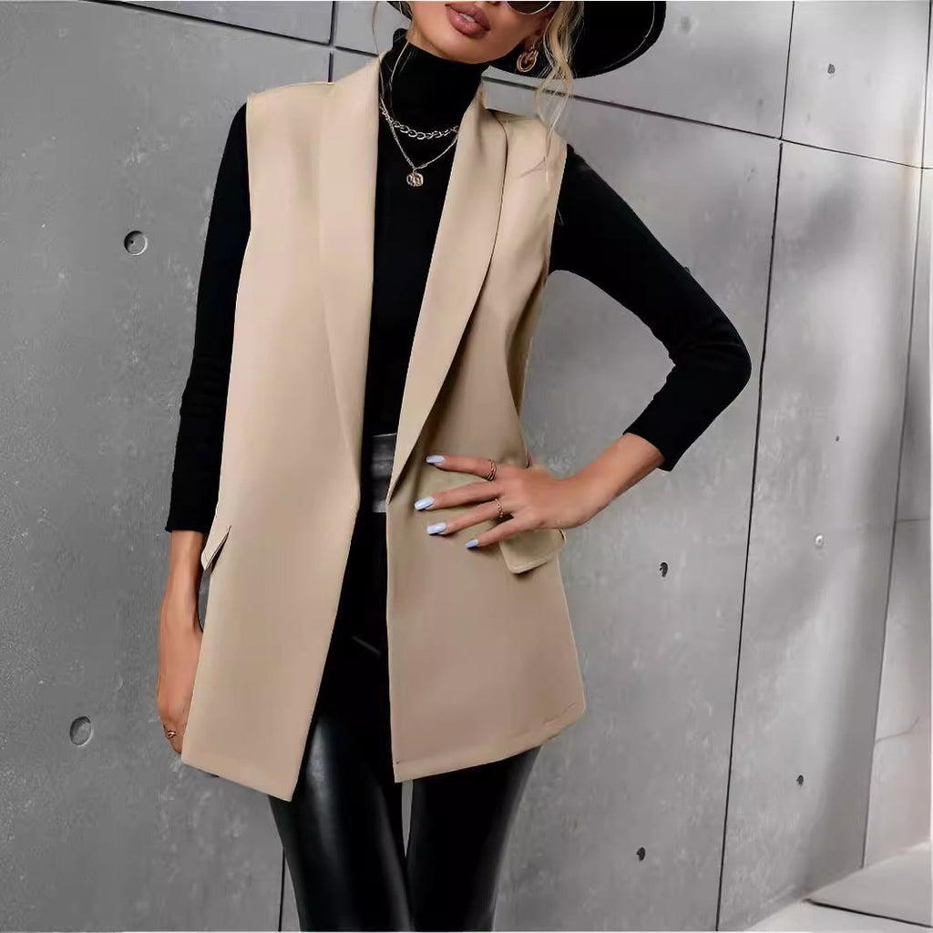 Women's Mid-Length Suit Vest Sleeveless Tailored Office Blazer - Image 2