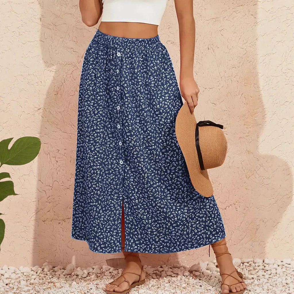 Bohemian Floral Print A-Line Skirt with Self-Tie Waist