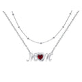 Moms Loving Heart Red Diamond Double-Layer Layered Necklace For Women