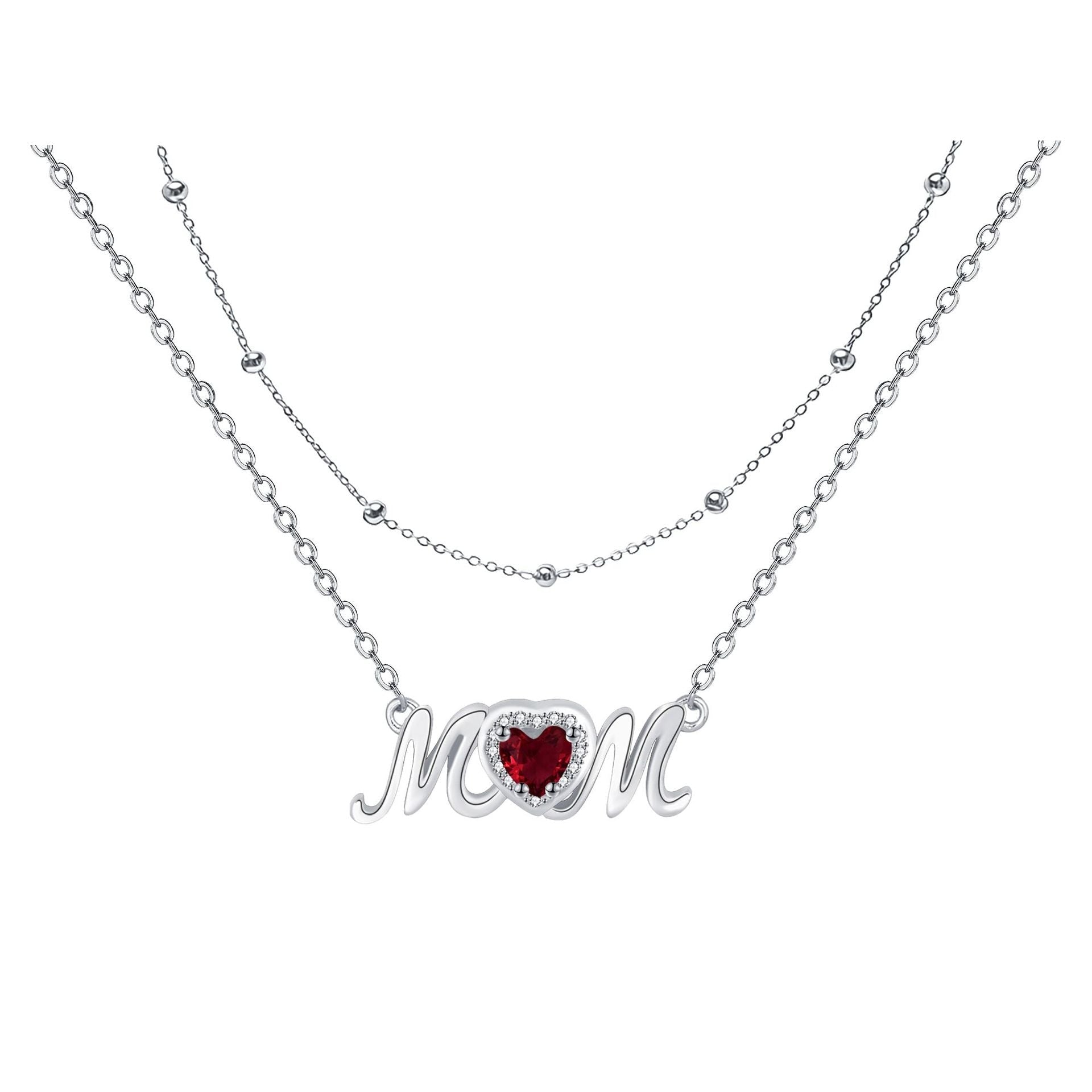 Moms Loving Heart Red Diamond Double-Layer Layered Necklace For Women