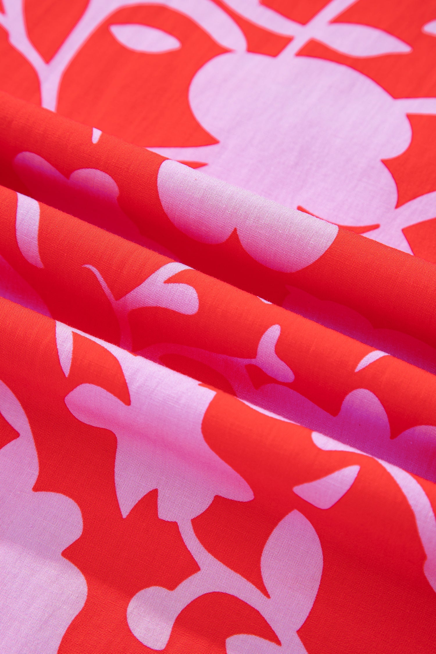 Red Floral Print Split V Neck Cuffed Bracelet Sleeve Blouse