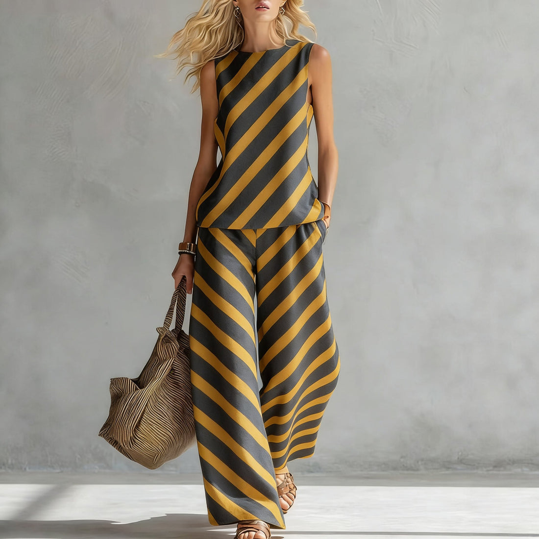 Women's Sleeveless Printed Tank Top and Wide-Leg Pants Set - Image 6