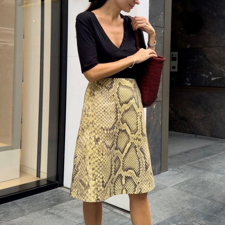Women's Snake Print Midi Skirt - Modern Straight Tube Skirt