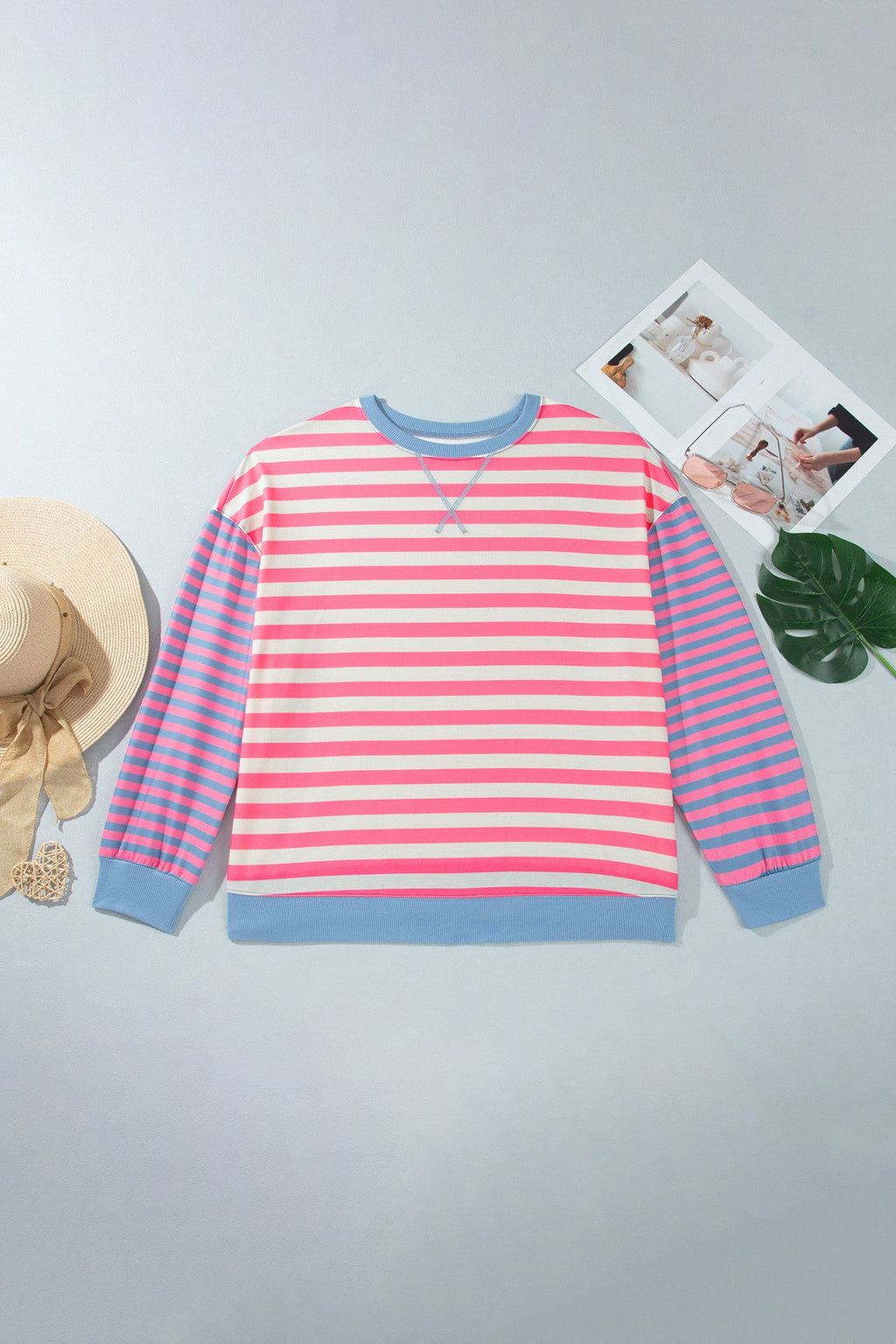 Plus Size Colorblock Stripe Crewneck Sweatshirt