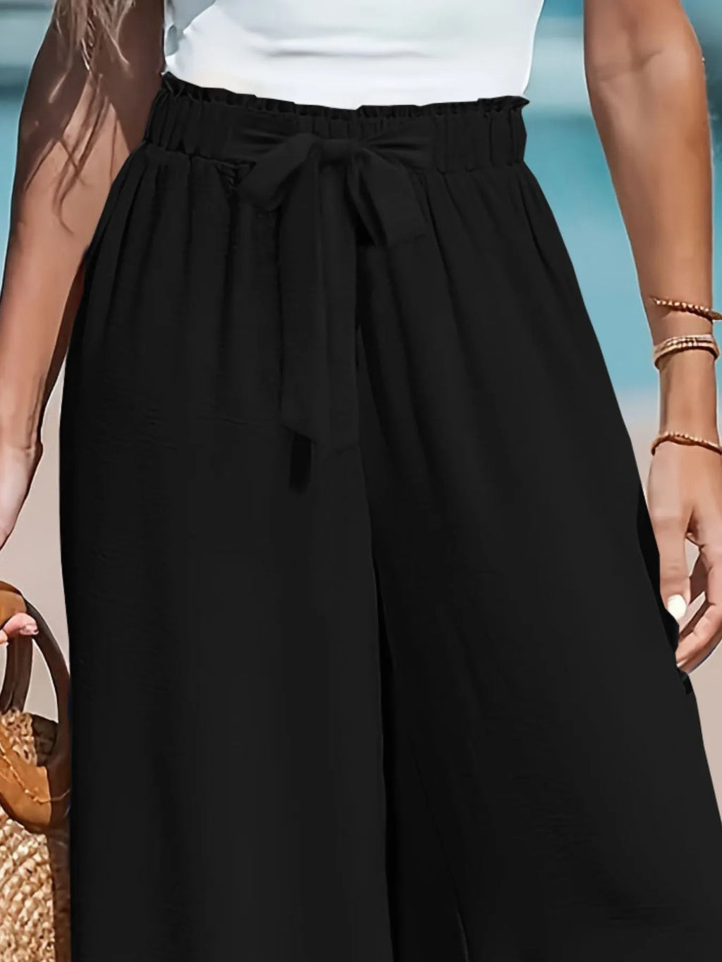 Full Size Drawstring Waist Wide Leg Pants Plus Size